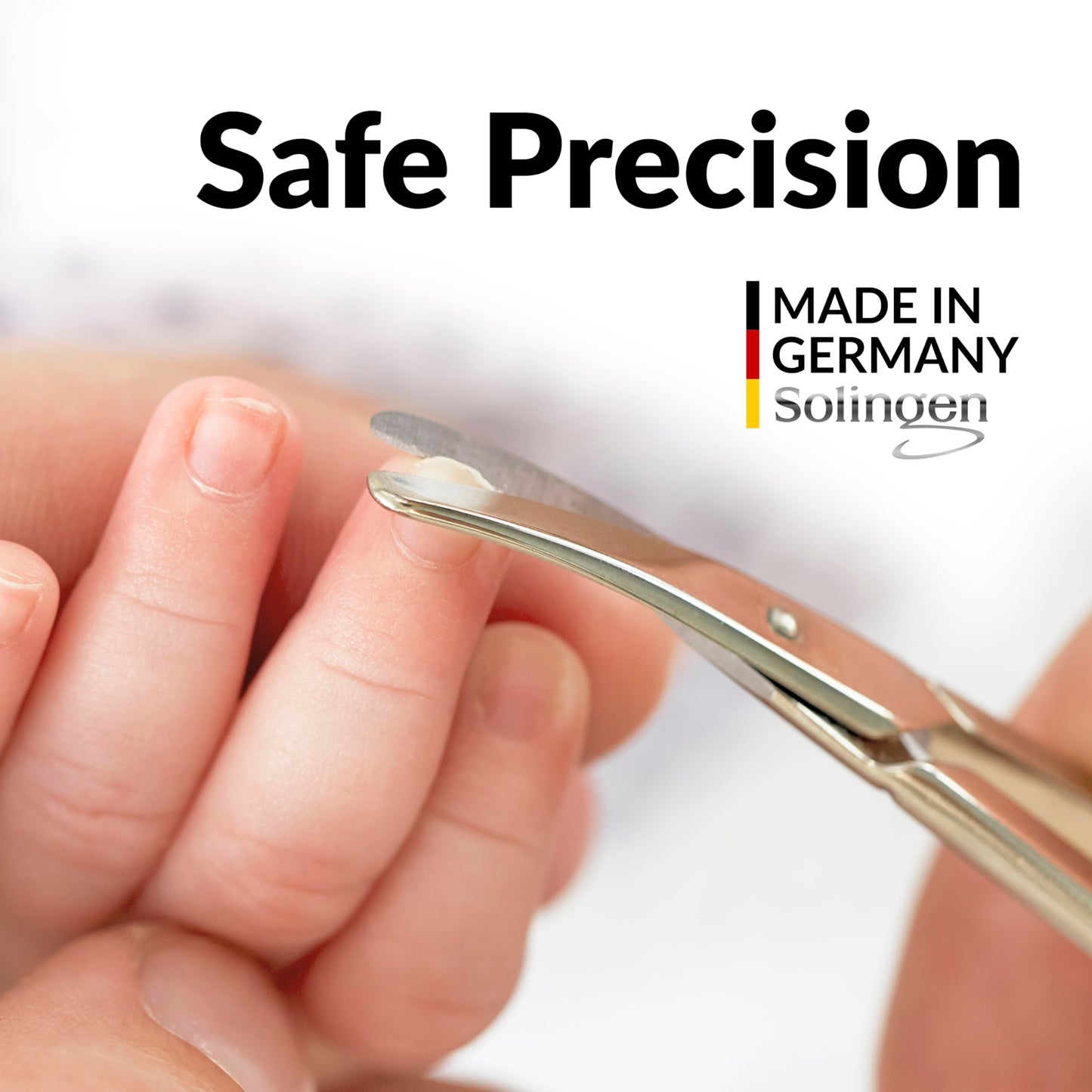 marQus Solingen Round-Tip Nail Scissors (curved) – Premium German Steel for Safe Manicures & Pedicures, Protective Case Included, Also Great for Babies