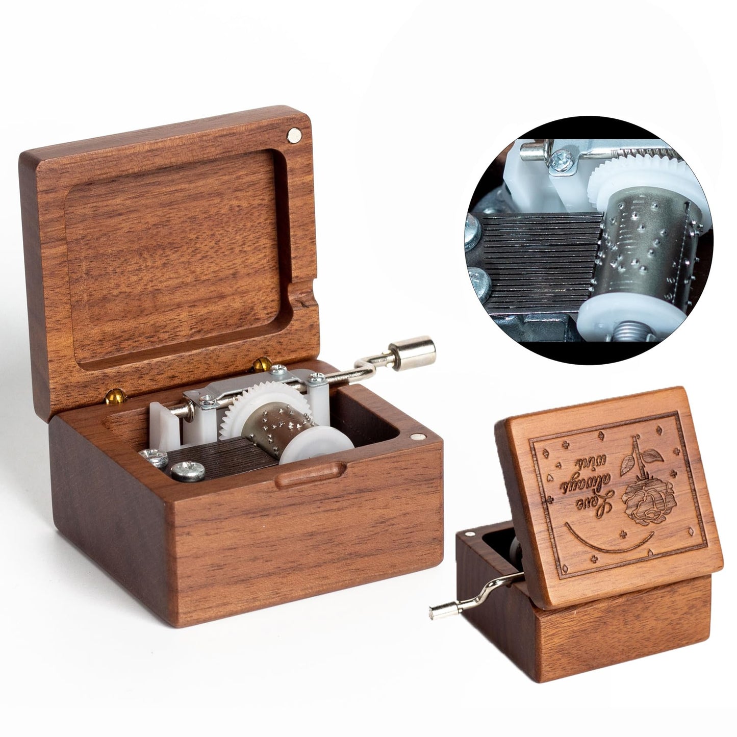 DANVON Hand Crank Solid Wood Music Box,Antique Engraved Musical Boxes Case Christmas Birthday Valentine's Day for Lover, Boyfriend, Girlfriend, Husband, Wife(Walnut Wood-Rose)