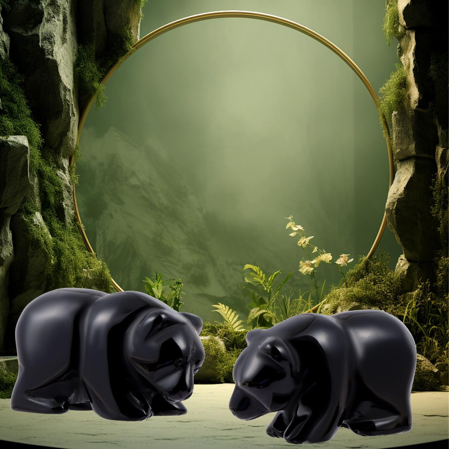 SMQ 2" Crystal Bear Statue, Natural Gemstone Handmade Figurine Sculpture, Healing Crystal Animal Stone Office Home Decor Collectibles Gift (Black Obsidian)