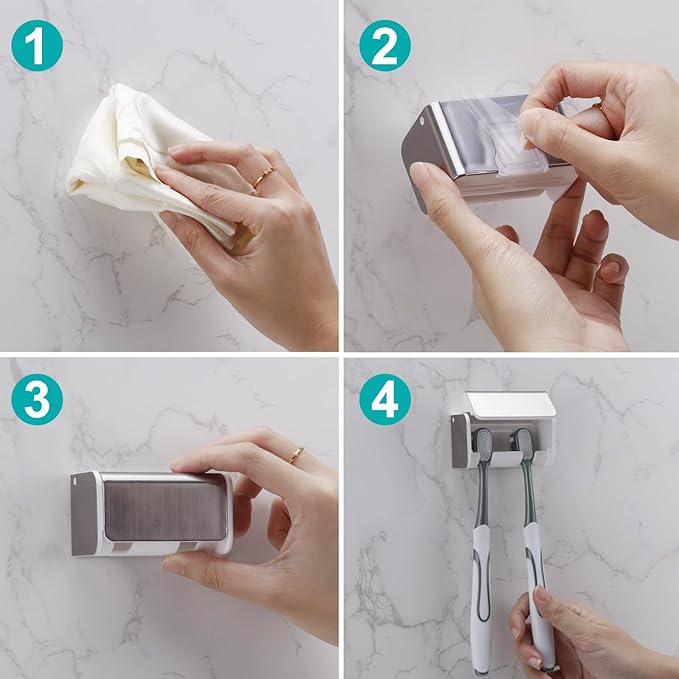 Toothbrush Holders Wall Mounted with Cover, Electric Tooth Brushing Holder for Bathroom, 2 Slots Self Adhesive Toothbrush Organizer, Toothbrush Stand for Family, Kids (1, Brushed Silver)