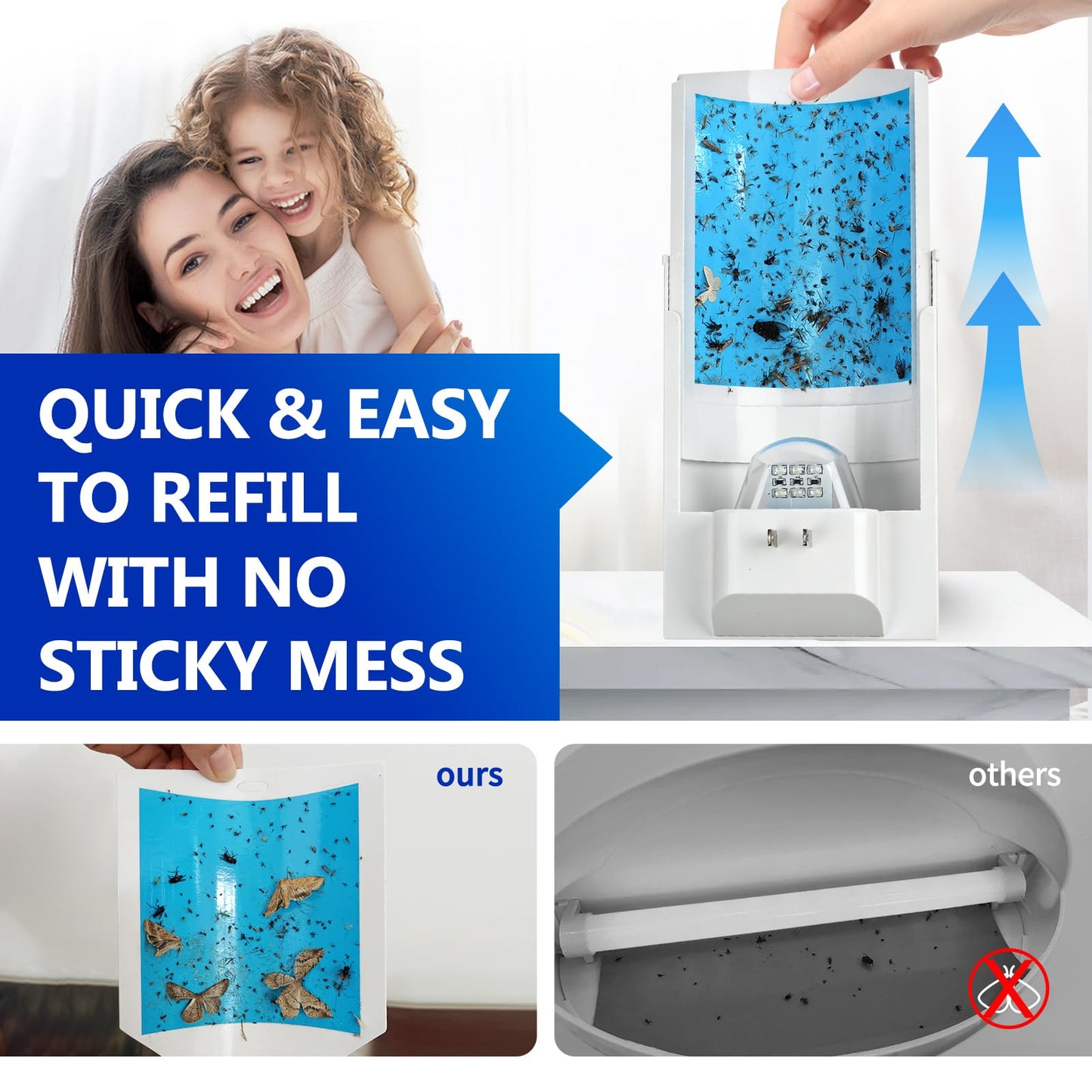 OSVDO 2-Pack Indoor Flying Insect Traps with 8 Refills, UV Light Bug Catcher for Flies, Gnats, Moths, 30-Day Sticky Pads, Silent Fly Catcher for Home