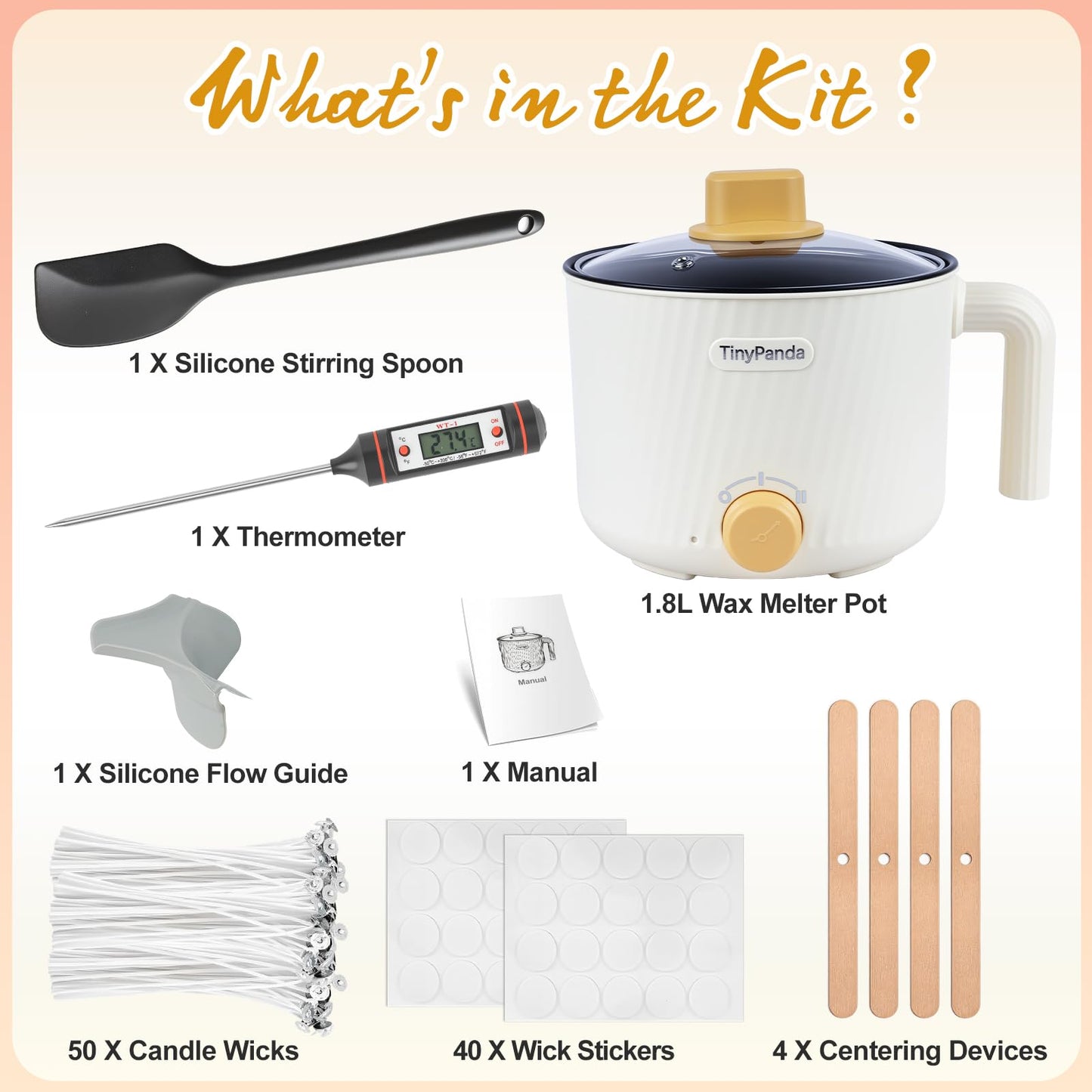 AOTOIE Wax Melter for Candle Making, Wax Melters Pot with Silicone Pouring Spout, DIY Candle Making Kit Included Centering Device, Stirring Spoon, Wicks, Wick Stickers,Wax Melter Supplies