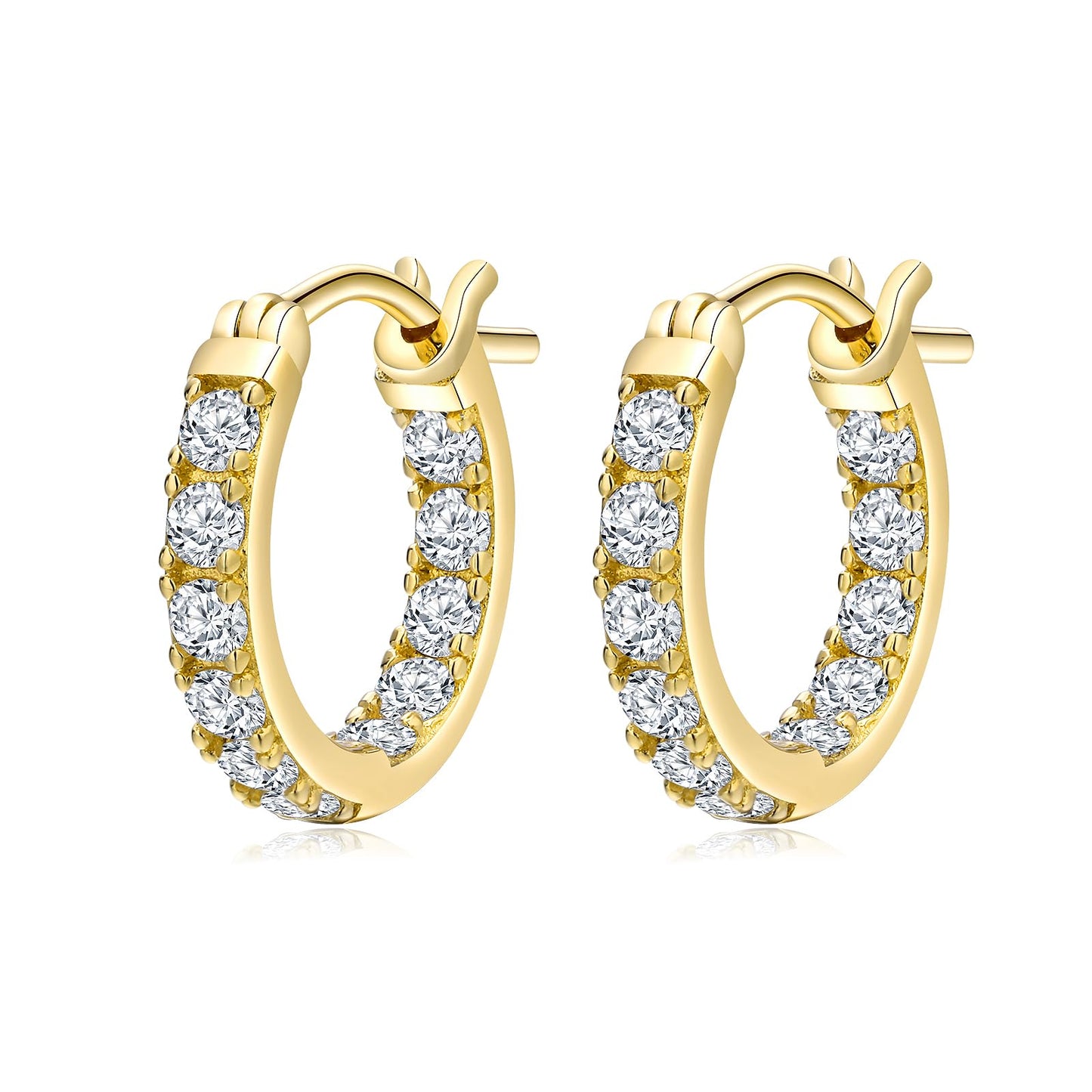 RANDES Cubic Zirconia Small Hoop Earrings for Women 14K Gold Plated Sterling Silver Created Diamond Earring Hoops Chunky Huggie Hoop Earrings