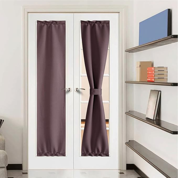 NICETOWN French Door Curtains for Windows, Room Darkening Curtains with Rod Pocket for Front Sidelight Door, Living Room and Kitchen, 1 Panel with Tieback, Dry Rose, 12x72 Inches Long