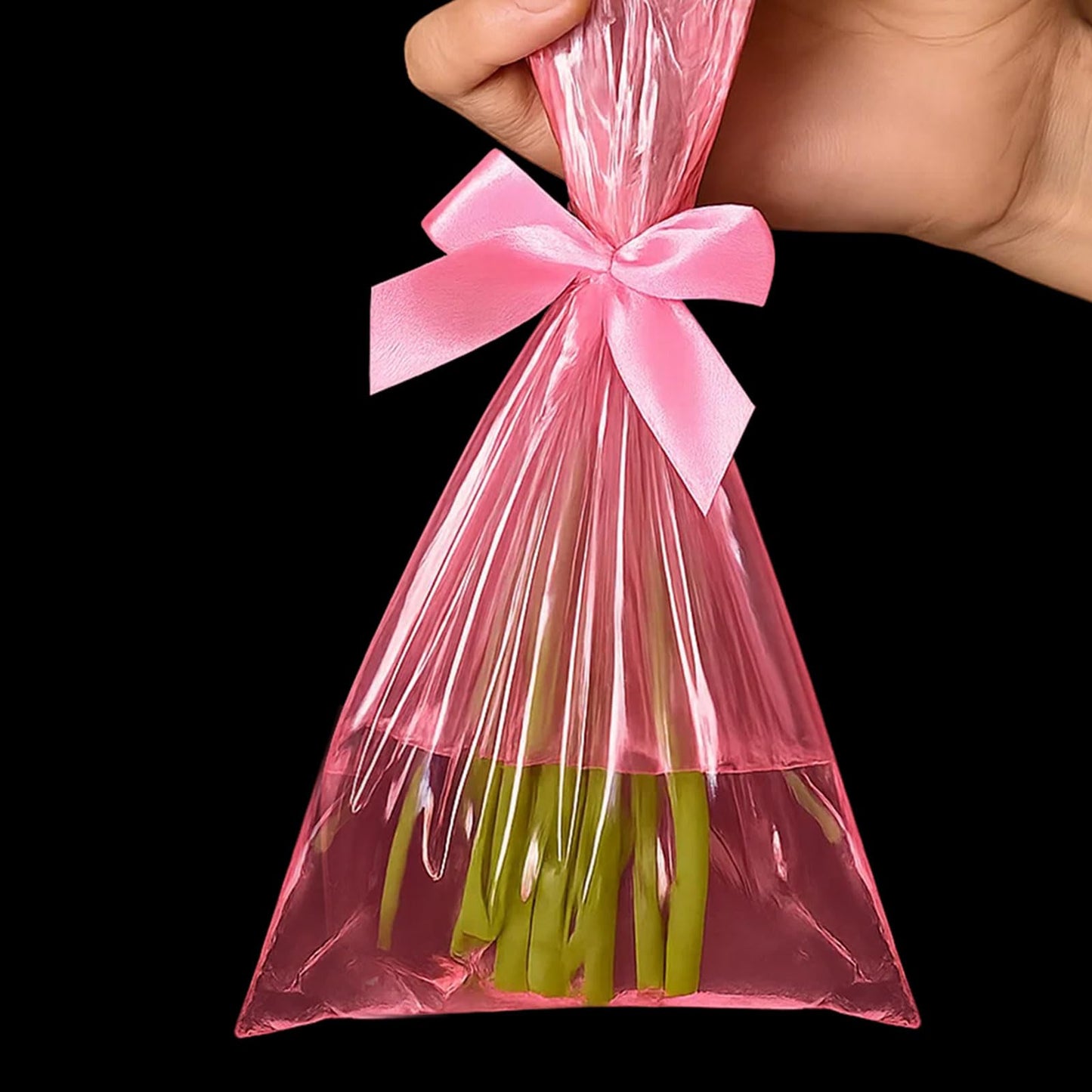 Tpocikd 100PCS Pink Water Bags for Flower Bouquets – 6x10in Leak-Proof Floral Wrapping Sleeves, PE Hydration Bags for Fresh Cut Flowers, Vase-Free Flower Packaging Solution