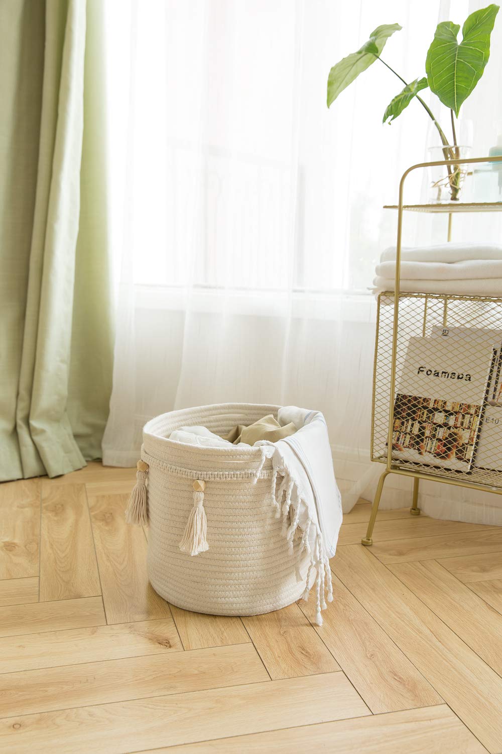 Mkono Macrame Woven Wall Hanging and Boho Storage Basket Home Decor