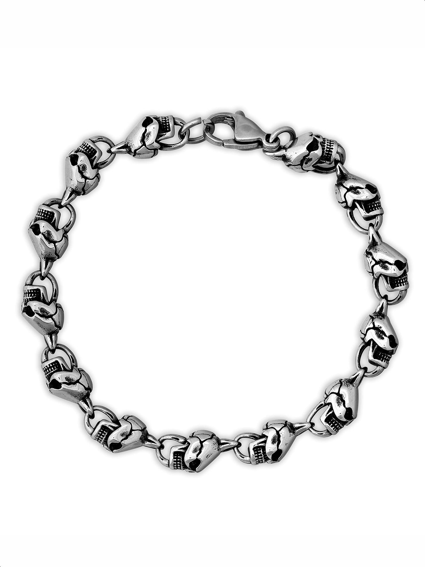 HAQUIL Stainless Steel Skull Linked Chain Bracelet, Jewelry Gifts for Women and Men