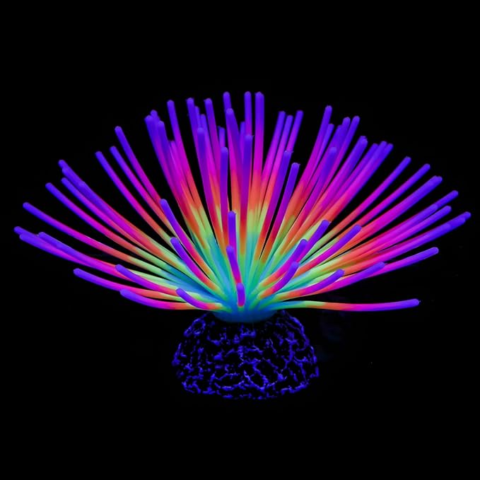 Uniclife Aquarium Imitative Iridescent Blue Sea Urchin Ball Artificial Silicone Ornament with Glowing Effect for Fish Tank Landscape Decoration