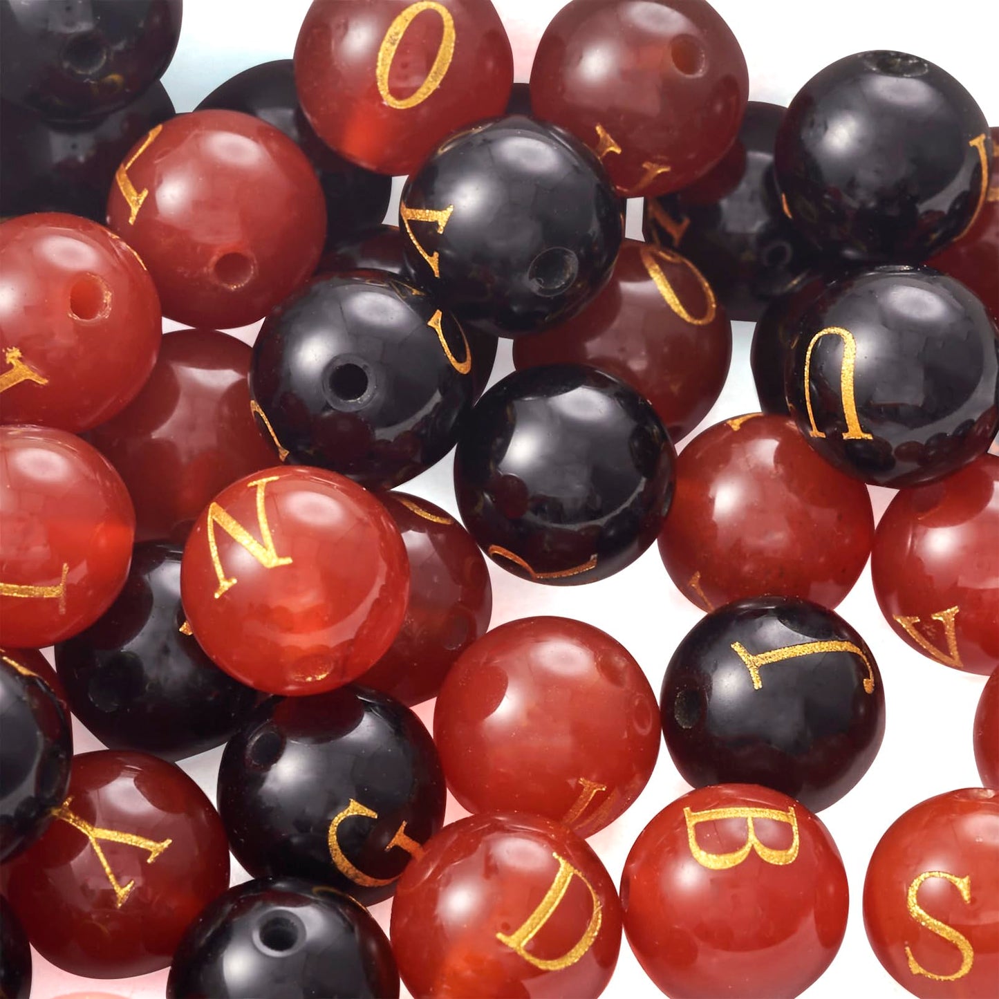 52Pcs 8mm Natural Agate Gemstone Letter Beads Red Black Agate Stone Beads Alphabet A~Z Natural Stone Bead Round Loose Gemstone Bead for DIY Earring Necklace Jewelry Making