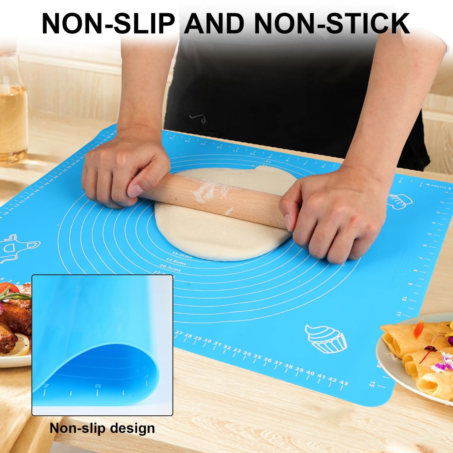 LIMNUO Silicone Baking Mat, Extra Thick Large Non Stick Pastry Mat Sheet for Dough Pie Crust Rolling Mats (Blue, M-16''(W)*20''(L))