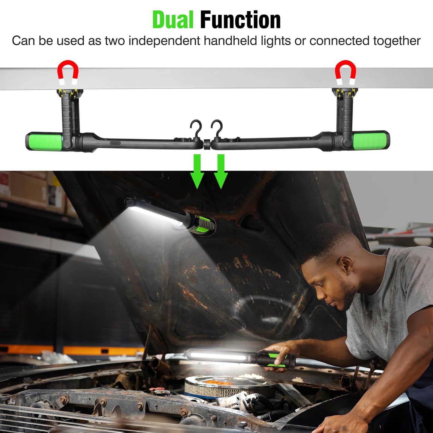 SYLSTAR Work Light for Mechanic, 2400LM LED, 4400mAh Rechargeable, Magnetic, Underhood Work Light with Hooks for Car Repairing/Inspection/Garage/Workshop/Emergency