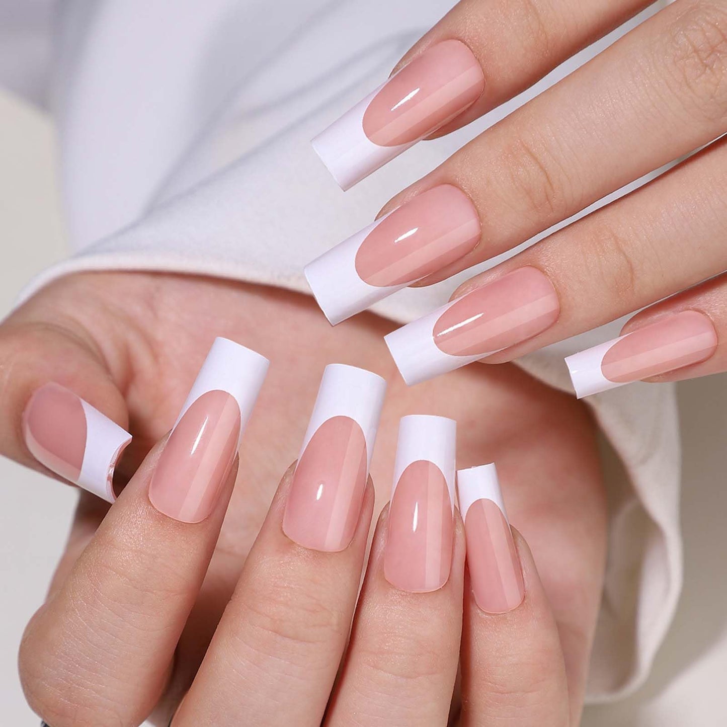 120 pcs French Tips Press on Nails Long Square Fake Nails White Tips False Nails Full Cover Acrylic Glue on Nails Coffin Nail Press ons with Adhesive Tabs for Women Manicure 12 Size