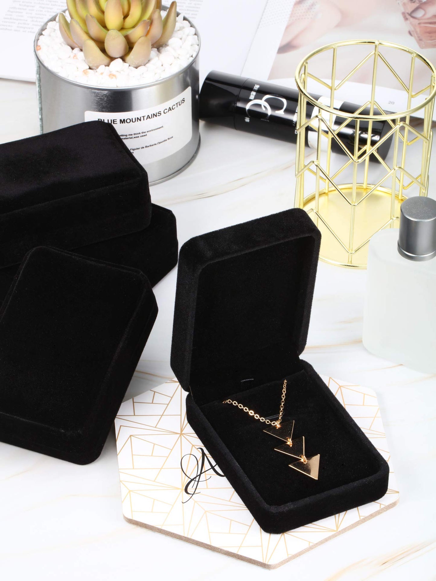 Hicarer 12 Pieces Velvet Necklace Pendant Gift Box Black Jewelry Necklace Pendant Storage Display Case for Proposal Engagement Wedding Birthday