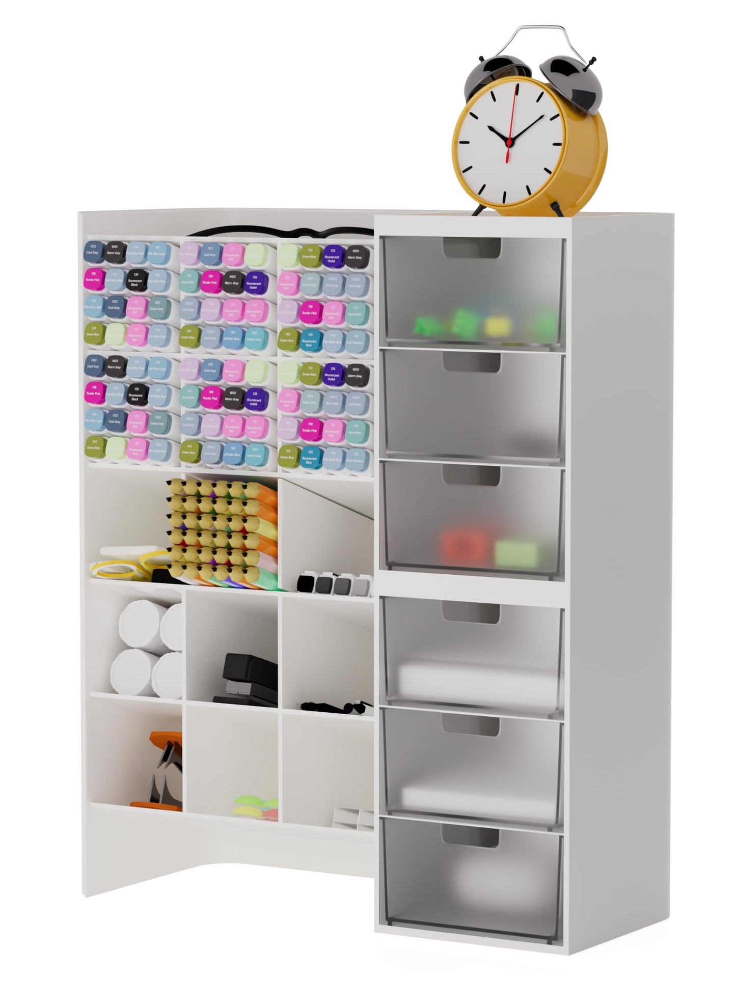 White Plastic Desktop Organizer – Stackable Office Desk Supplies Storage, Stationary,Marker,Crayon Organizer with Drawer – Perfect for Office, School, or Makeup Storage
