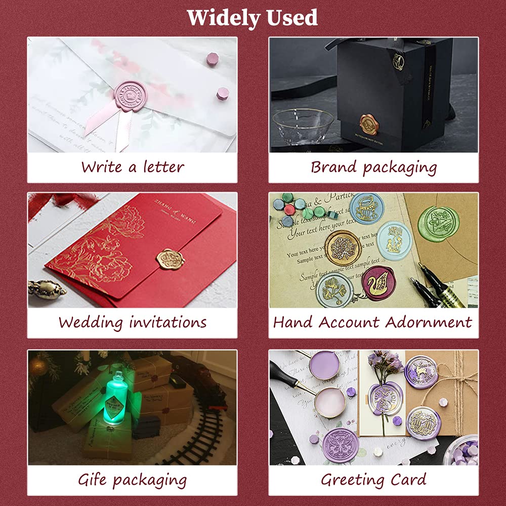 Animal Wax Seal Stamp Set with 7 Removable Brass Heads and 1 Wooden Handle - Dragon, Mermaid, Peacock, Cat Designs for Wedding Invitation Envelopes