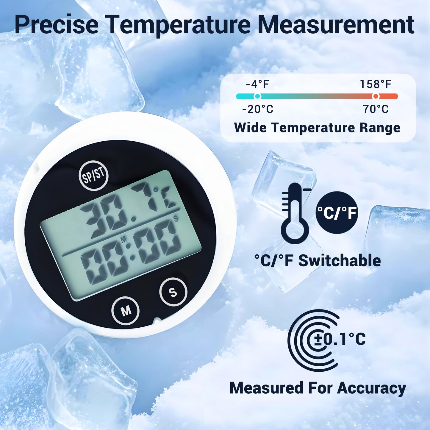 Ice Bath Thermometer, Cold Plunge Floating Thermometer with Timer, Waterproof Floating HD Display Timer, for Ice Baths, Hot Baths