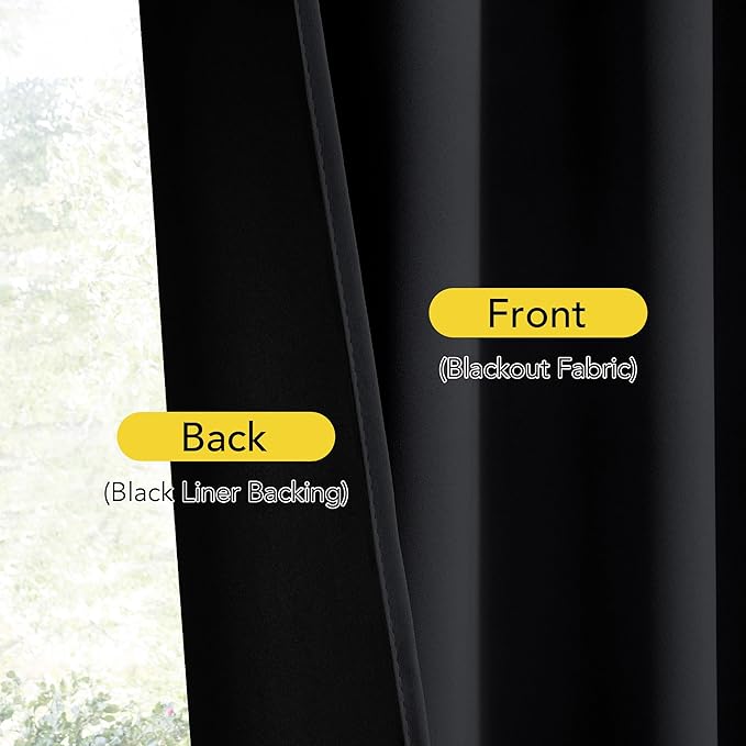 NICETOWN French Door Curtains for Door Window, 100% Blackout Privacy Thermal Insulated Window Covering for French Front Glass, 1 Panel, Black, 25 x 72 inches Long