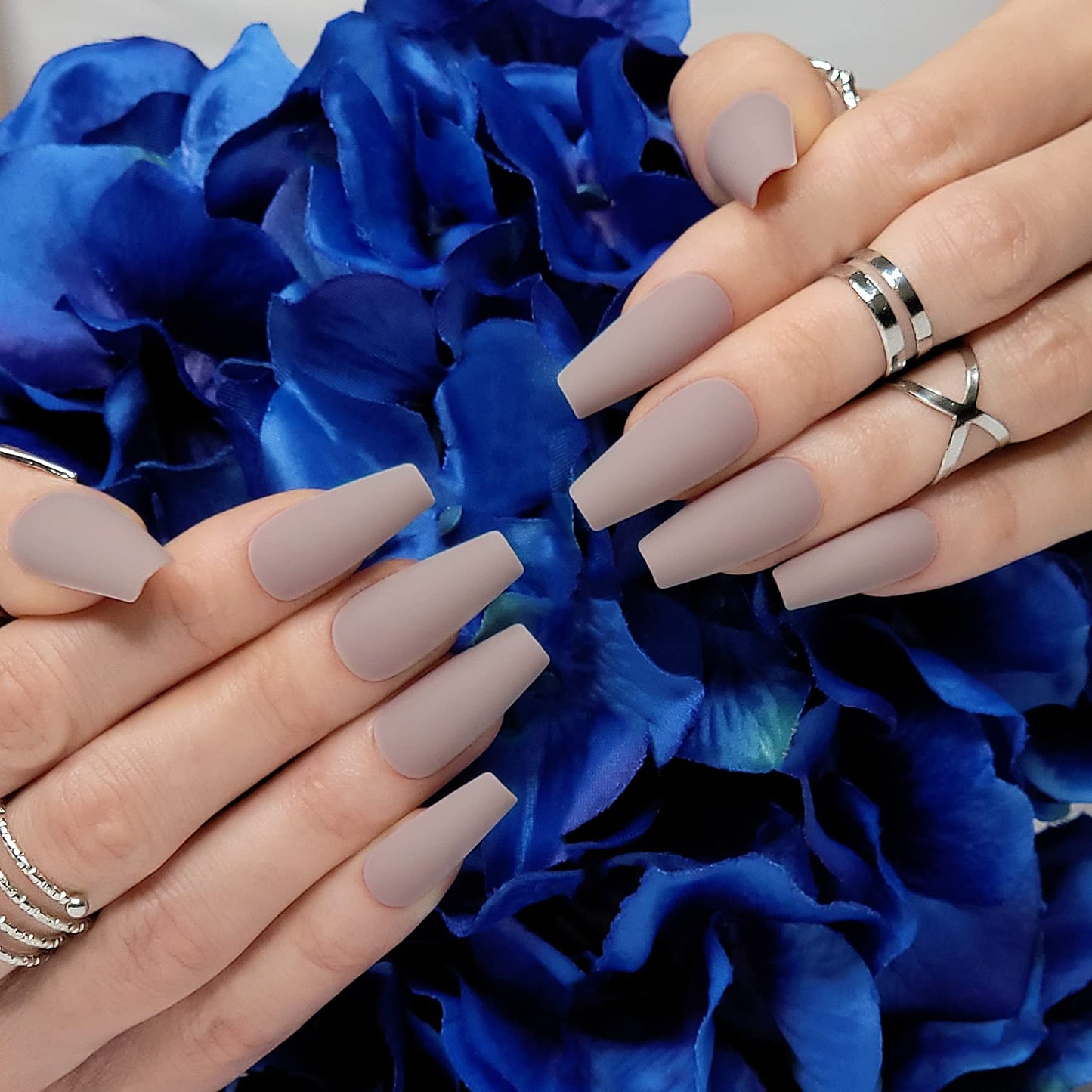 Hypnaughty 24 Pcs Tuscany Nude Matte Luxury Coffin Press-on Nails with Glue (ABS, Nude, Beige, Long)
