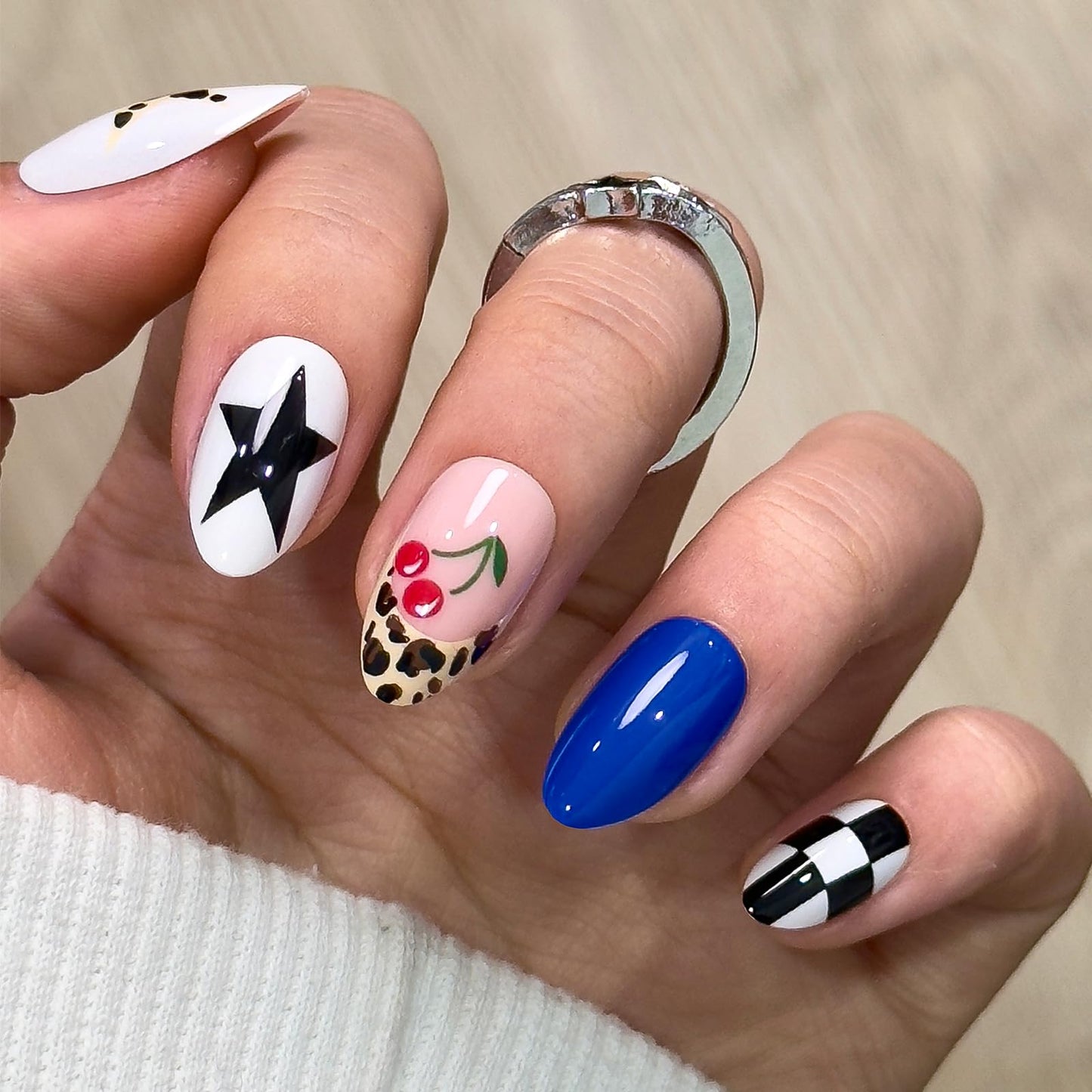 Curvlife Press On Nails – Soft Gel Salon Quality False Nails with Glue, Long Lasting Daily Nail Tips for Women (Cowboy French Nails with Leopard, Medium)