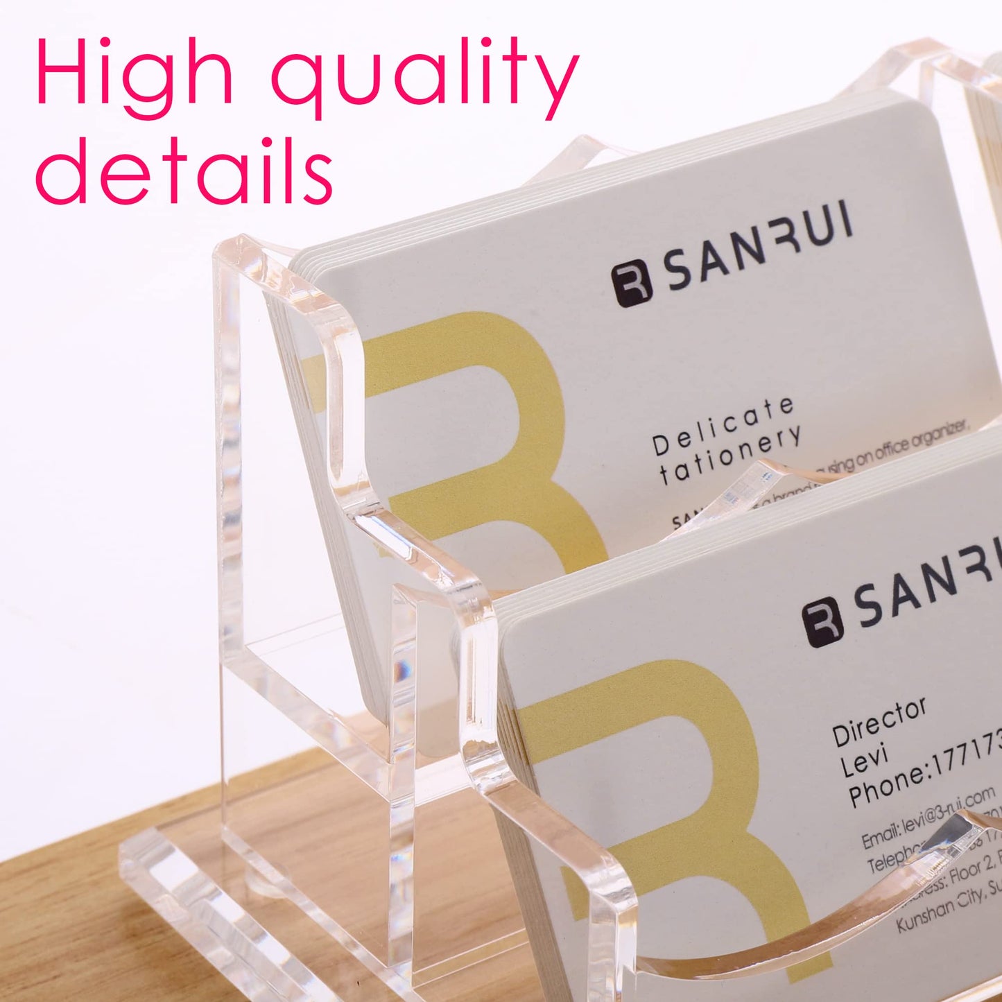 SANRUI Acrylic Business Card Display Holder for Desk, Clear Multiple Desktop Business Card Stand Organizer Storage, for Exhibition, Home, Office,2 Tier 6 Pocket, 360 Card Capacity