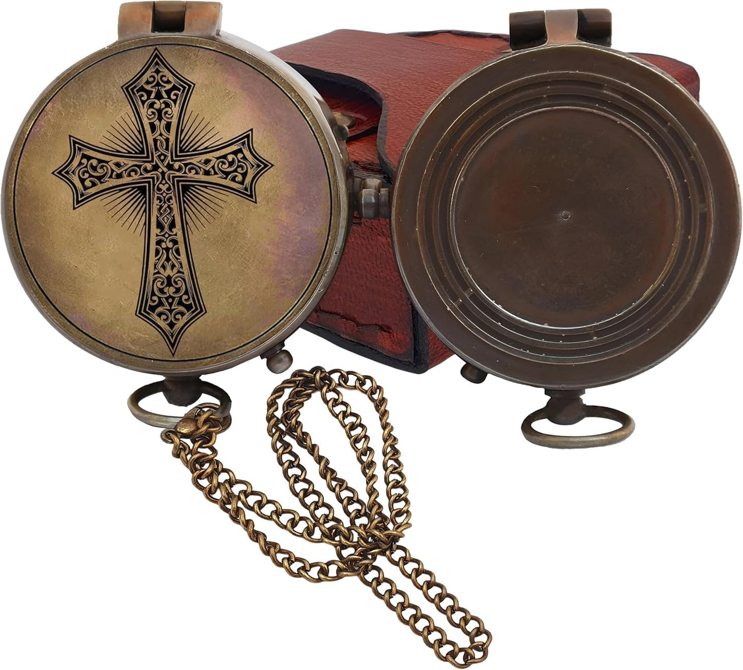 Baptism Gift Personalized Keepsake Compass Engraved Cross and Be Strong and Courageous, Confirmation Gift Ideas, Gift of Faith. Missionary (Antique with Wooden Box)