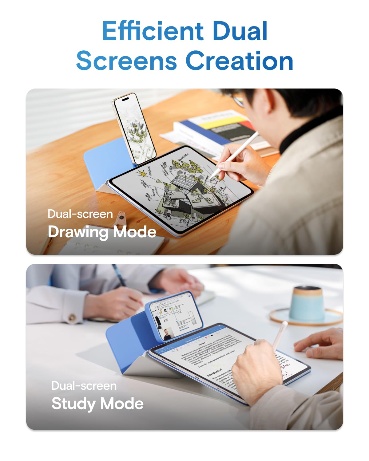 MOFT Dynamic Folio Tablet Stand for Desk Compatible with iPad Pro 11- inch (M5 2025 / M4 2024), Slim Magnetic Tablet Holder Case with 20+ Viewing Angles, Cement x Sapphire