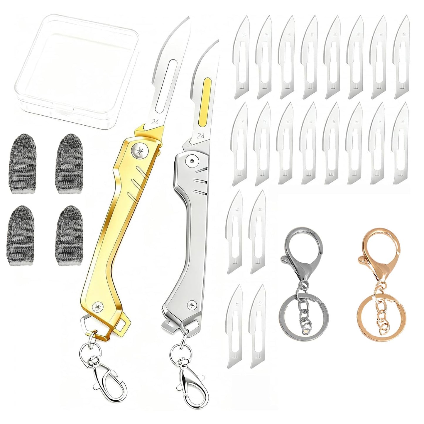 Muomdid 2-Piece Folding Bread Lame Set with 20 Sharp Carbon Steel Blades, Sturdy Box & Protective Accessories - Perfect for Sourdough Scoring & Artisan Bread Baking (Silver & Gold)