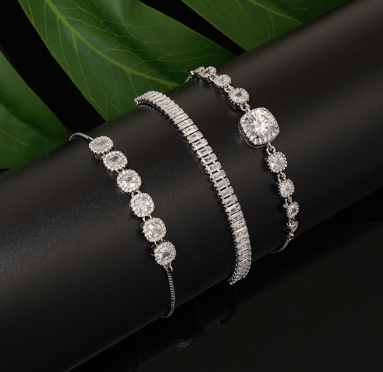 Wovanoo Tennis Bracelet for Women Cubic Zirconia Bracelets Adjustable Slider Bracelets Silver 01