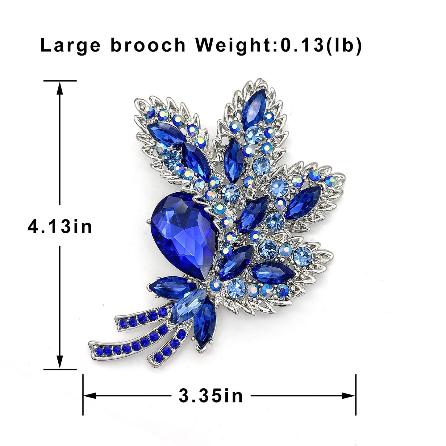 YOQUCOL Blue Austrian Crystal Leaf Shape Bouquet Big Large Brooch Pin Rhinestone Scarf Decoration Wreath Cloth Pin For Women
