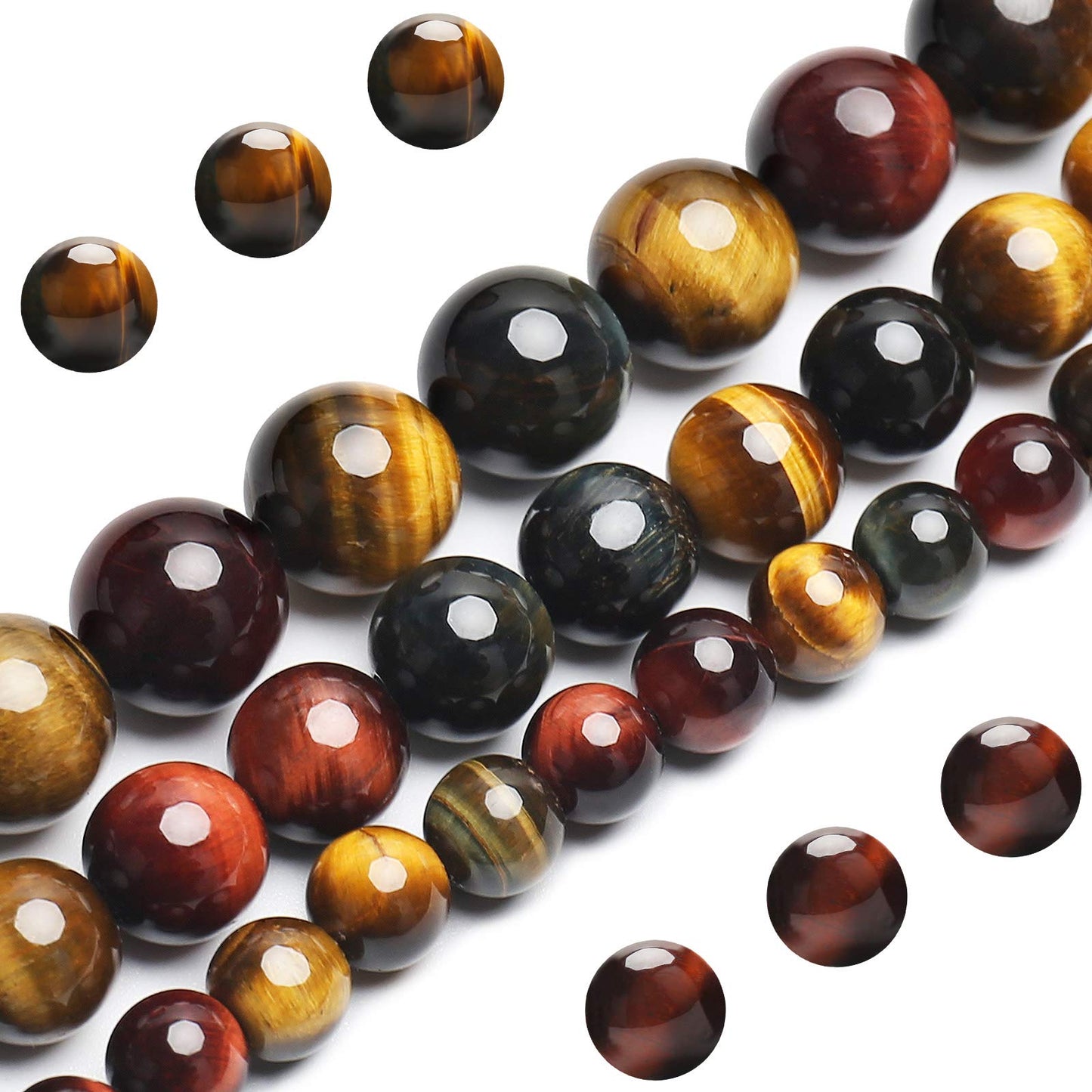 Natural Tricolor Tiger Eye Beads, Grade AAA Gemstone Round Loose Beads 10MM 40PCs Bulk Lot Options, Semi Precious Stone Beads for Jewelry Making