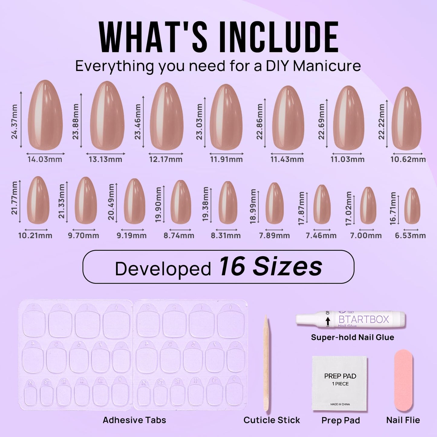 BTArtbox Press On Nails Almond - Fall Press on Nails Meidum Chrome Nails, Light Weight & Fit Perfectly, Fake Nail with Nail Glue, Brown Glue On Nails in 15 Sizes, Chocolate Glazed