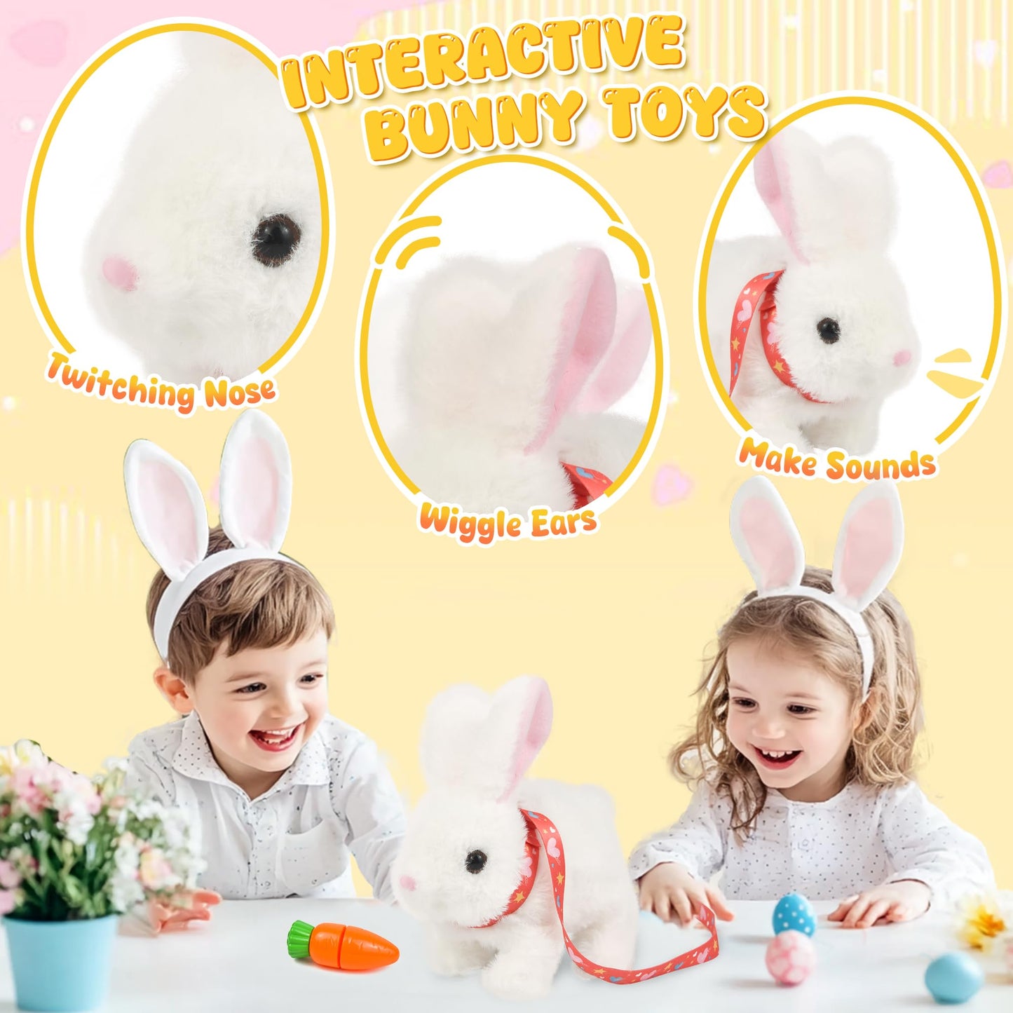 Voichic Easter Robot Bunny Pal- Bunby My Realistic Bunny Toy, Hopping Bunny with Sounds, Jumping, Twitching and Shaking Ears, Interactive Plush Bunny for Kids, Birthday Gift for Toddler (White)