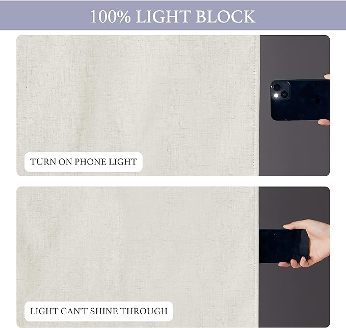RYB HOME 100% Blackout Tricia Door Curtains, Linen Textured Blend Thermal Insulating Privacy French Door Window Tie Up Shades Living Room Curtains for Kitchen, W 30 x L 69 inches, Ivory, 1 Panel
