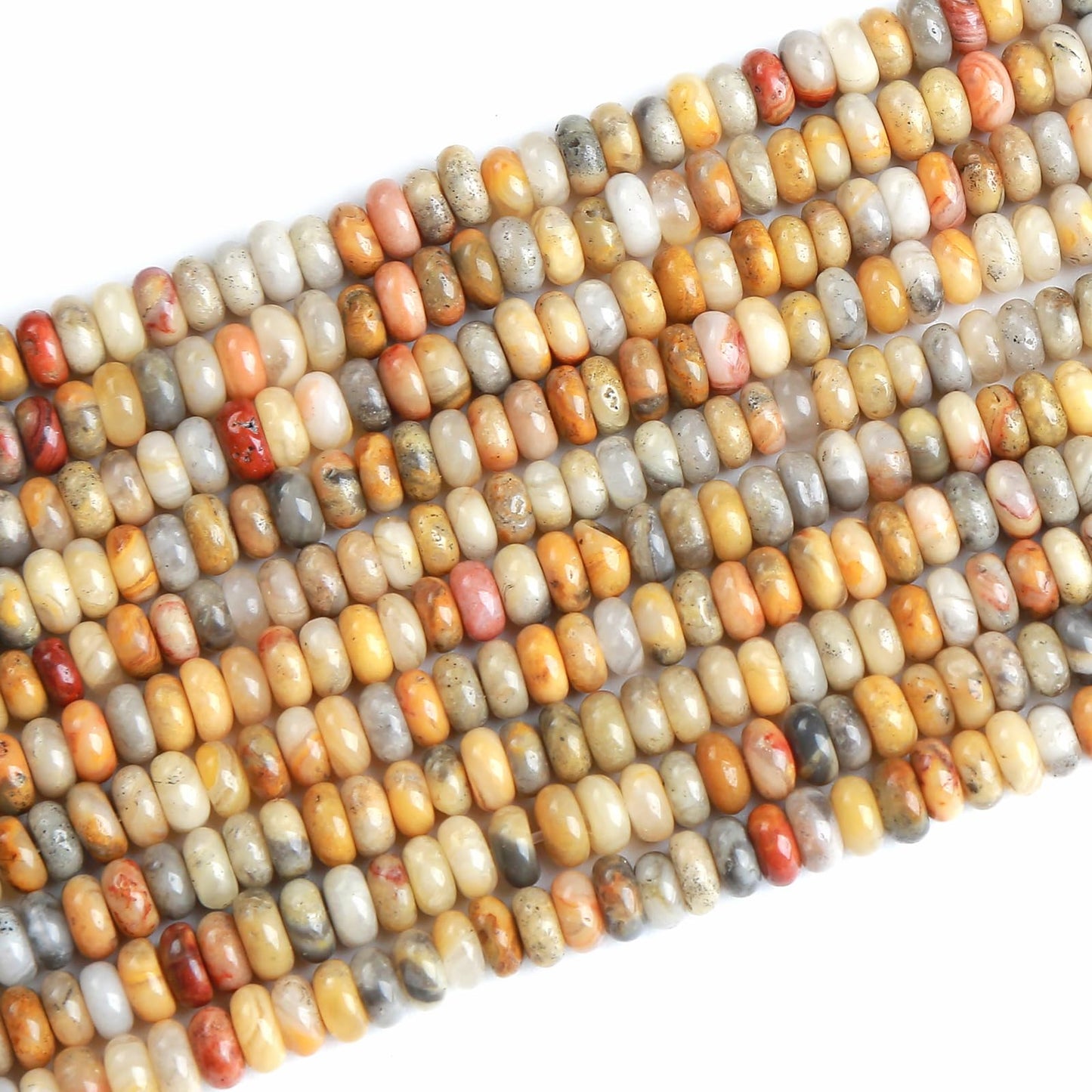 150PCS 2x4mm Natural Yellow Crazy Lace Agate Rondelle Beads Abacus Disk Stone Beads Round Loose Spacer Gemstone Beads for DIY Bracelet Necklace Jewelry Making