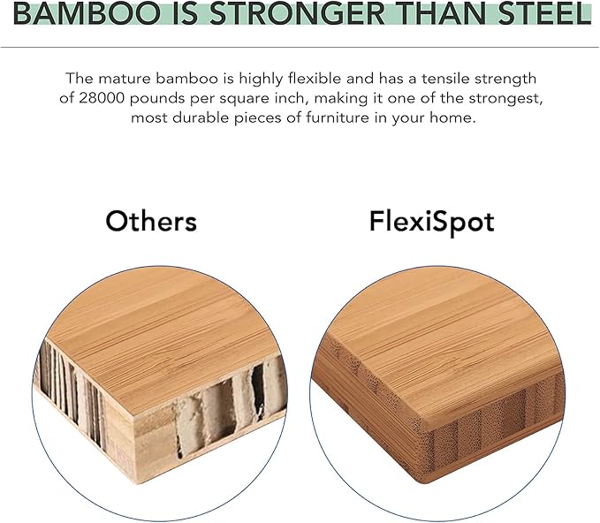 FlexiSpot E6 Bamboo 3-Stage Dual Motor 60 x 30 Electric Standing Desk Sit Stand Up Desk, Holds 220 lbs, Adjustable Height w/ Memory Presets, Solid Bamboo Curved Desktop & Black Frame, Ships in 2 Boxes