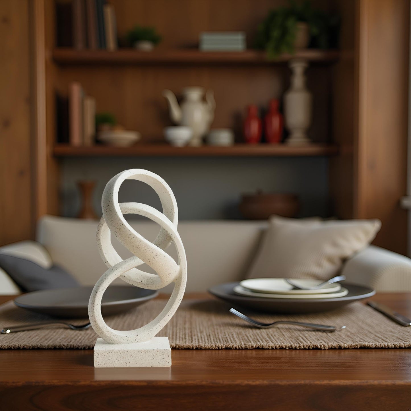 LAIKEARTS 10" Modern Abstract Ribbon Decorative Sculpture, Knot Sculptures,Home Decor,Coffee Table Statues,Dining Living Room Desk Decor（White）