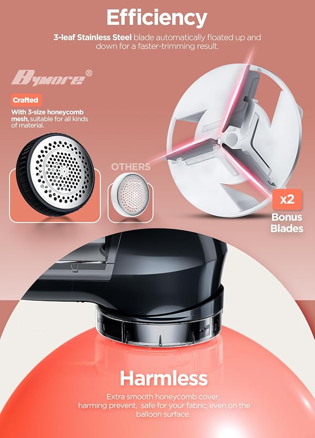 Bymore Fabric Shaver, Lint Remover, Lint Shaver Defuzzer Sweater Shaver for Clothes and Furniture AC Adapter Operated Pill Fuzz Remover (Space Black)