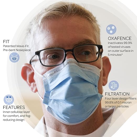 Face Mask – Inactivates 99.9% of Tested Viruses*, FDA-Cleared, ASTM Level 3 – 50 Masks per Box