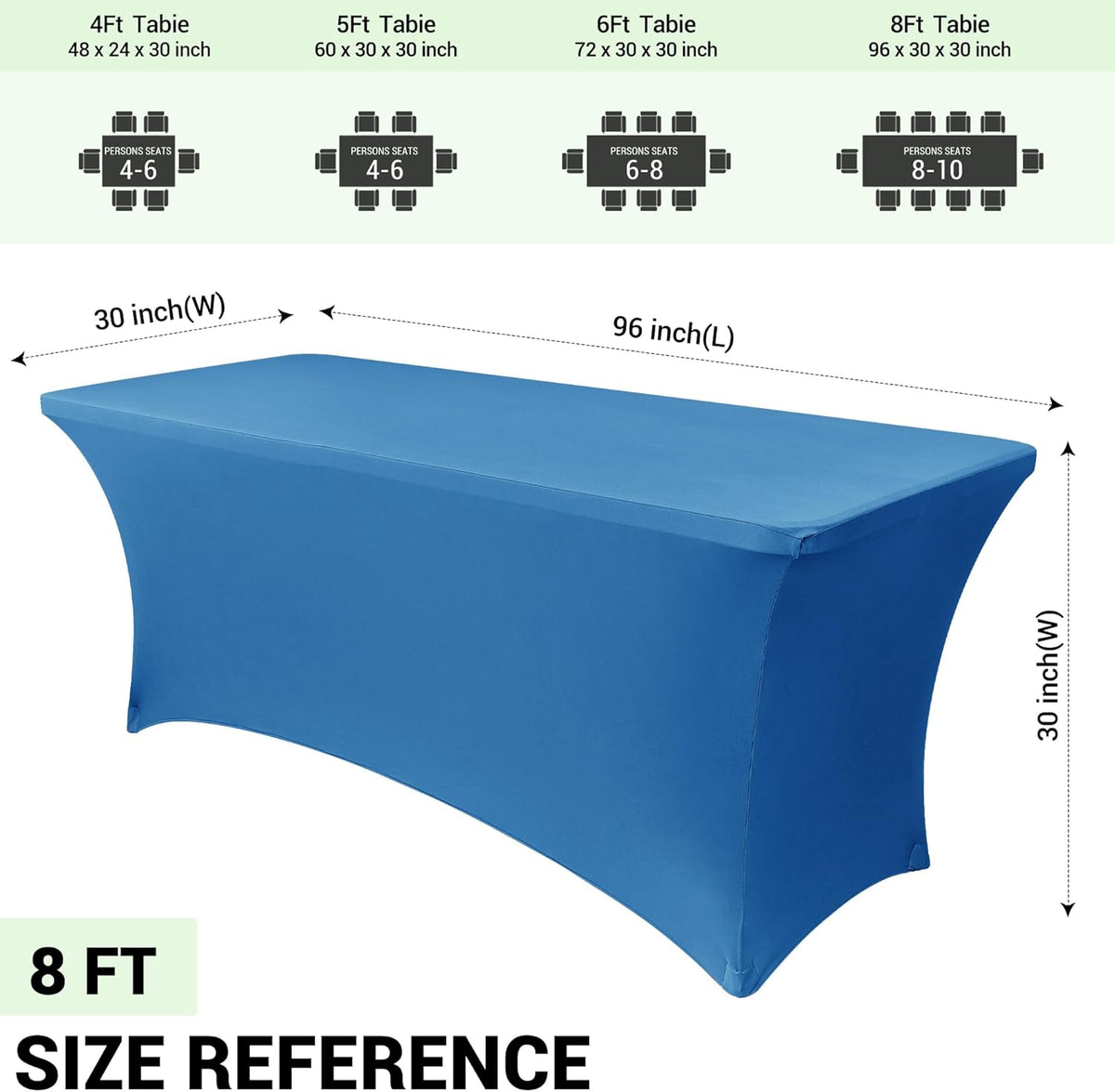 Obstal Spandex Table Cover 8ft Fitted Tablecloth Rectangular - Stretch Rectangle Folding Table Cloth for Birthday Party Wedding Banquet, Aqua, 96L x 30W Inch