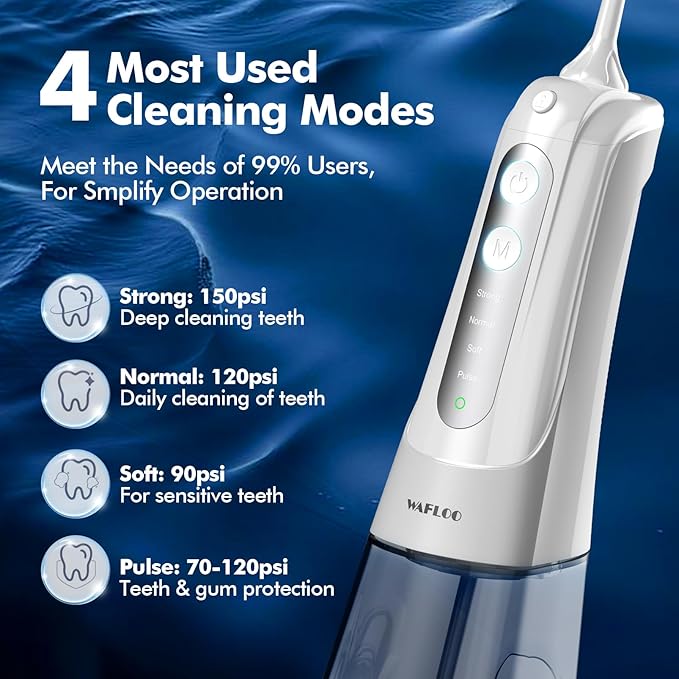 Cordless Water Dental Flosser for Teeth, with 8 Jet Tips, 300ML Tank Oral Irrigator Portable with 4 Modes IPX7 Waterproof Rechargeable Water Floss for Home Travel, Adults Teeth Cleaning (White)
