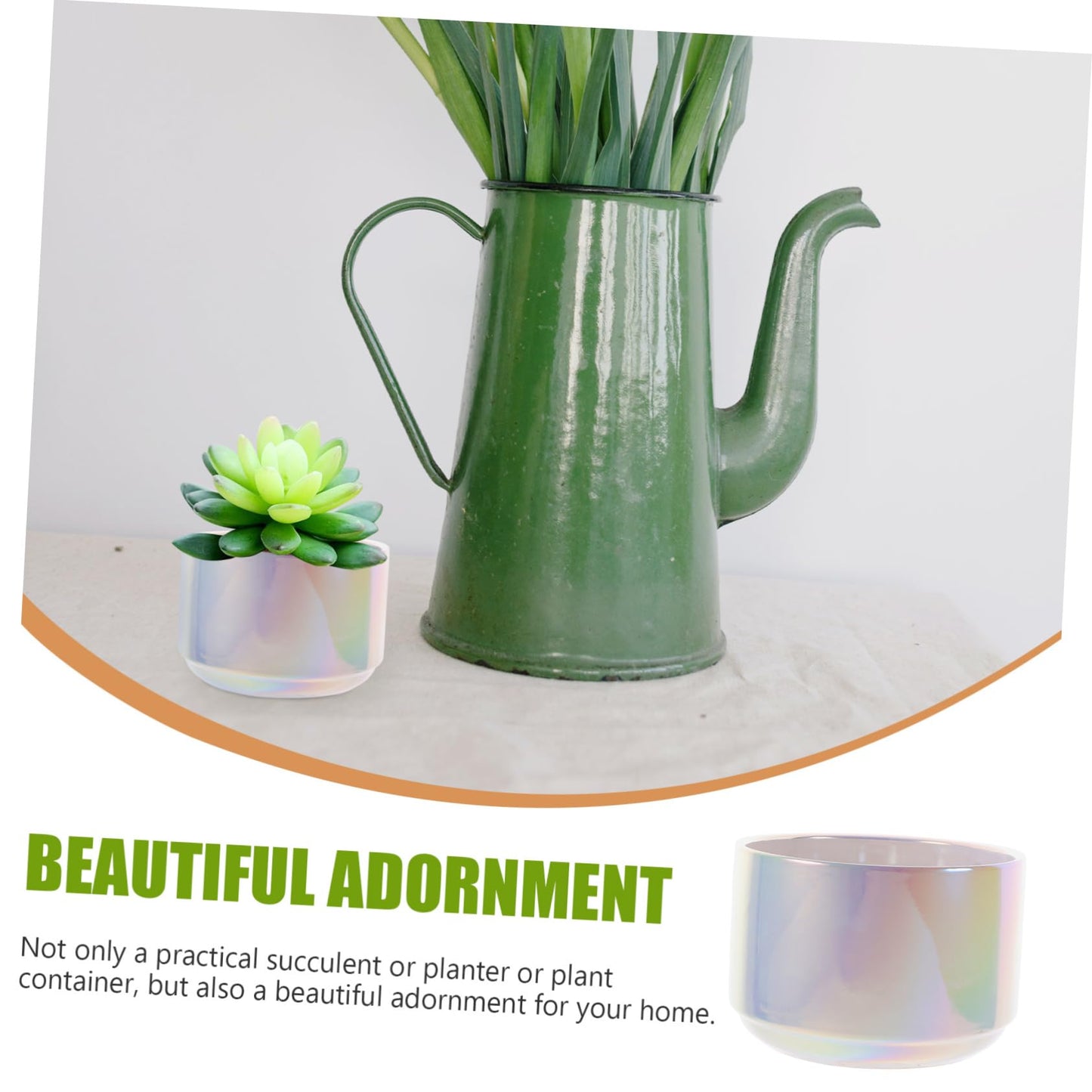 Garneck Ceramic Flower Pot Iridescent Succulent Planter for Home Desktop Decoration Cactus Succulent Holder with Drainage for Indoor Use