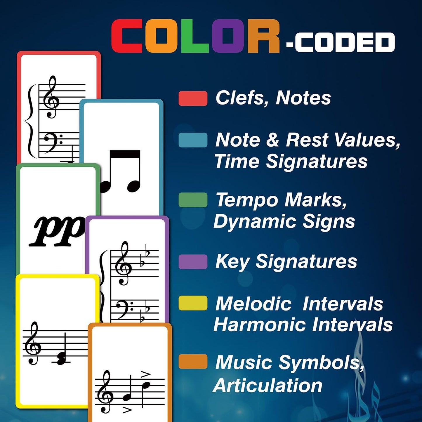 97 Music Theory Flash Cards with Cheatsheet for Beginners with Study Guide, Includes Notes, Rhythm, Clefs, Time Signatures.