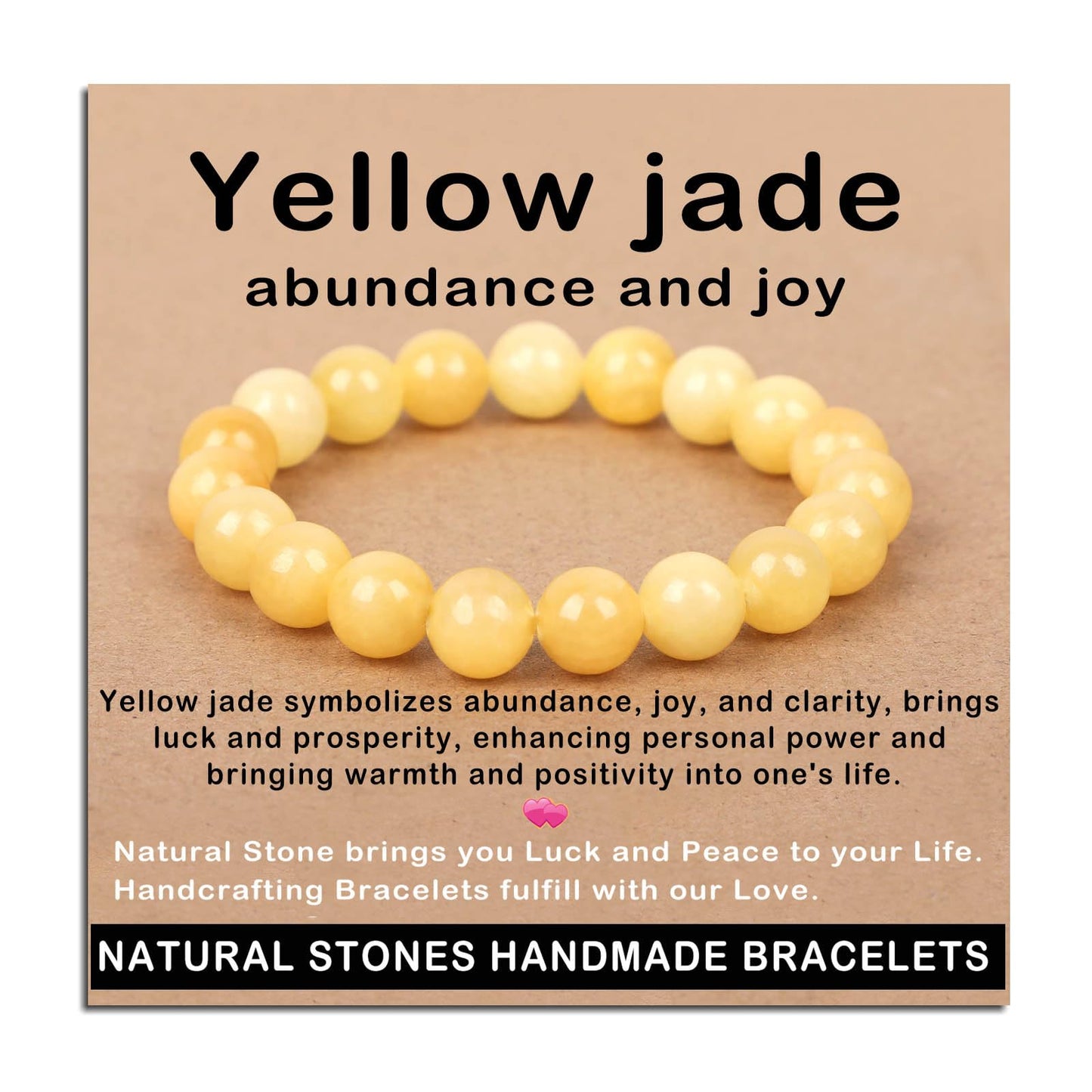 AD Beads Handmade Gemstone Stretch Elastic Bracelet Crystal Healing Reiki Nature's Beauty and Spiritual Essence Unisex (12mm, Yellow Jade (Abundance and Joy))