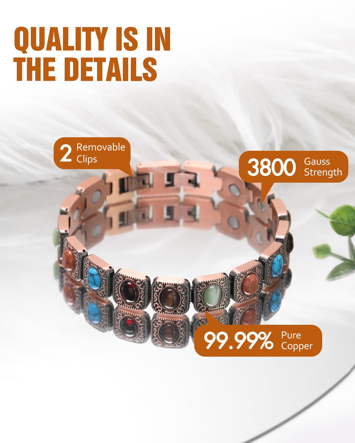 Jecanori Copper Bracelets for Women, Magnetic Bracelets for Women with 3800 Gauss Ultra Magnets and Sizing Tool