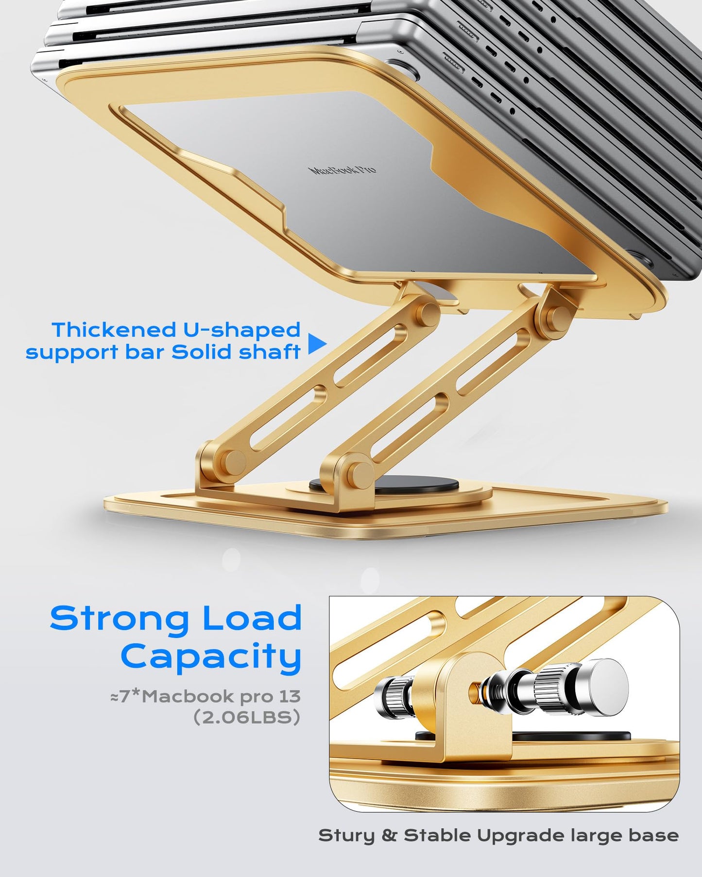 LOXP Adjustable Laptop Stand, Computer Stand with 360 Rotating Base, Ergonomic Laptop Riser Mount for Desk Foldable Protable Computer Desk Fits with MacBook Pro Air (10-16") - Gold