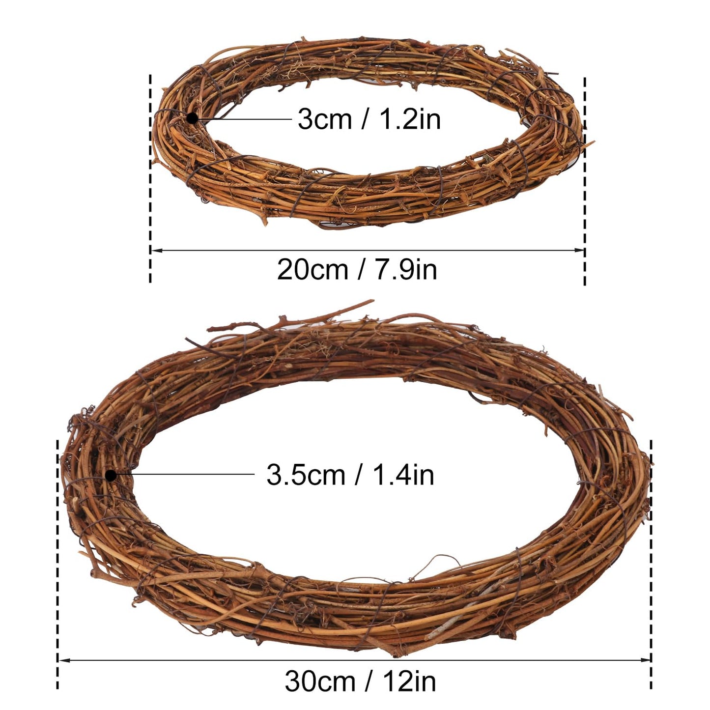 KUKLIPJIM 12 Pcs 12 Inch & 8 inch Natural Grapevine Wreath Set, Hand-Woven Vine Branch Wreaths for DIY Crafts, Christmas Decorations, Home & Event Styling(6 Pieces per Size)