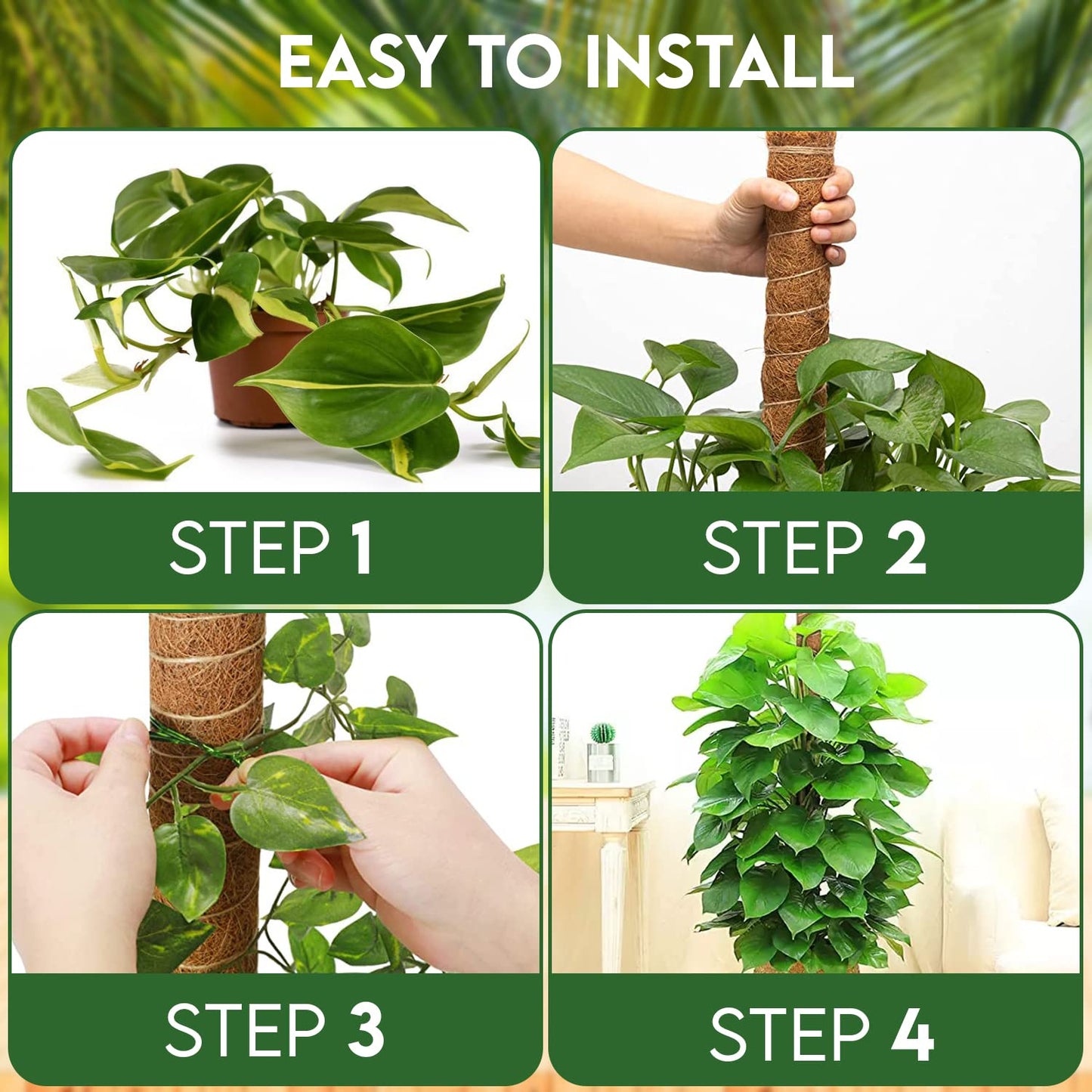 [4 Pack] 49 Inches Moss Pole- Moss Pole for Plants Monstera- Moss Poles for Climbing Plants- 2 Pcs 17” and 2 Pcs 15” Plant Stakes for Indoor Plants.