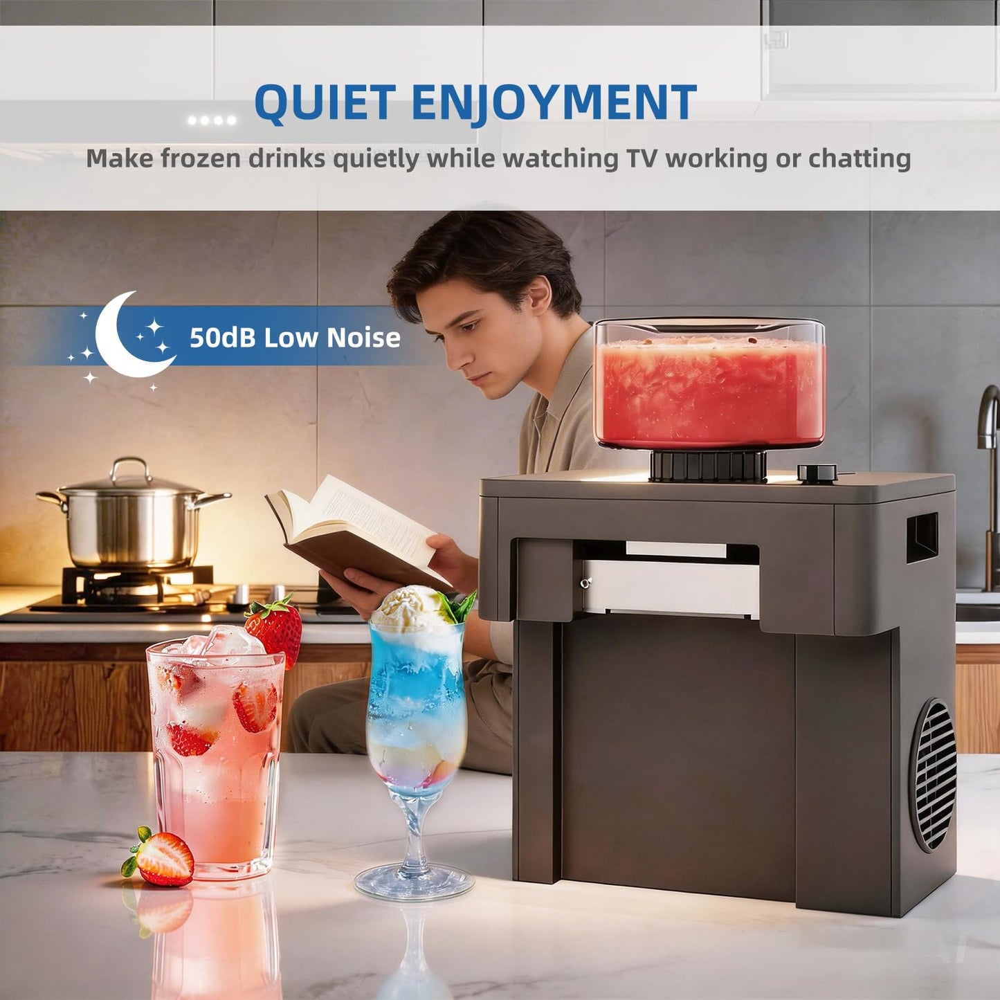 ICEMAGE Shaved Ice Machine, 60s Fast Slushie & Snow Cone Maker for Home, No Pre-Freezing, 15 Textures, All-Drink Compatible, 50dB Quiet, One-Touch Self-Cleaning, Compact for Parties & RVs