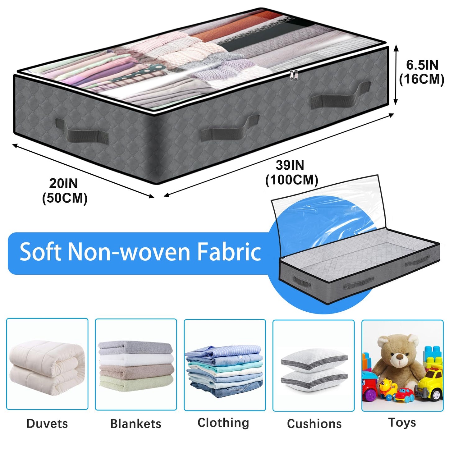 4 Pack Under Bed Storage, 90L Collapsible Closet Containers Organizers and Under Bed Storage Bins, Underbed Storage Bags for Wrapping Paper, Blanket, Towels, Clothes, Comforter, Sweaters, Linen Sheet