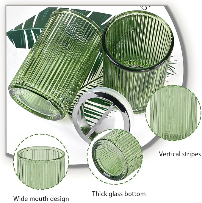 Green Toothbrush Holders for Bathrooms, 2pcs Glass Toothbrush Holder and 12oz Bathroom Tumbler Cup Set, Silver Tooth Brush and Toothpaste Organizer for Bathroom Vanity Countertop